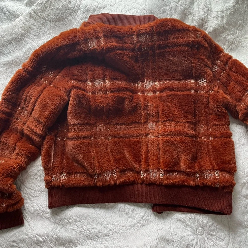 Anthropologie orange faux fur bomber jacket - Picture 2 of 4